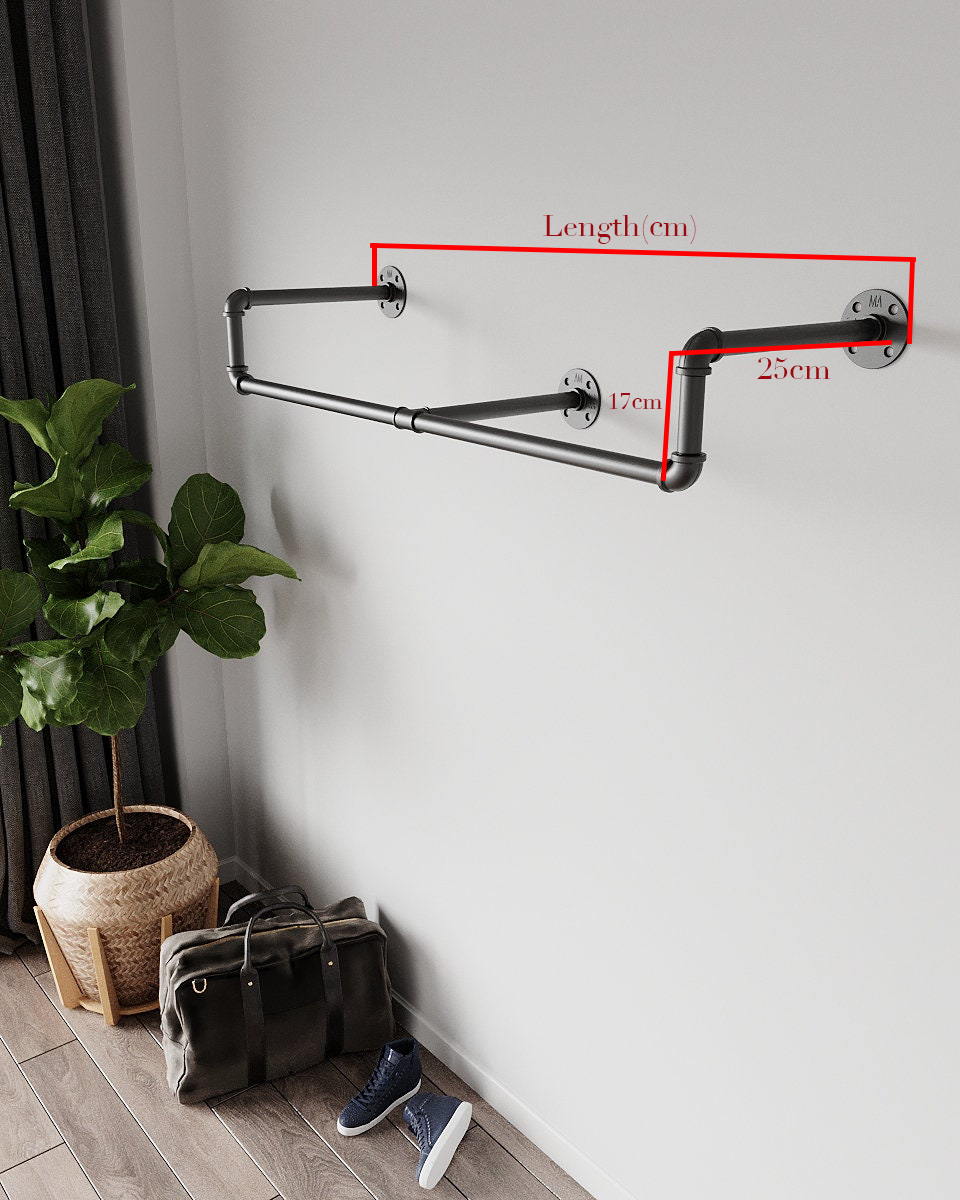 Vintage Clothes Rail, wall-mounted with pipe design