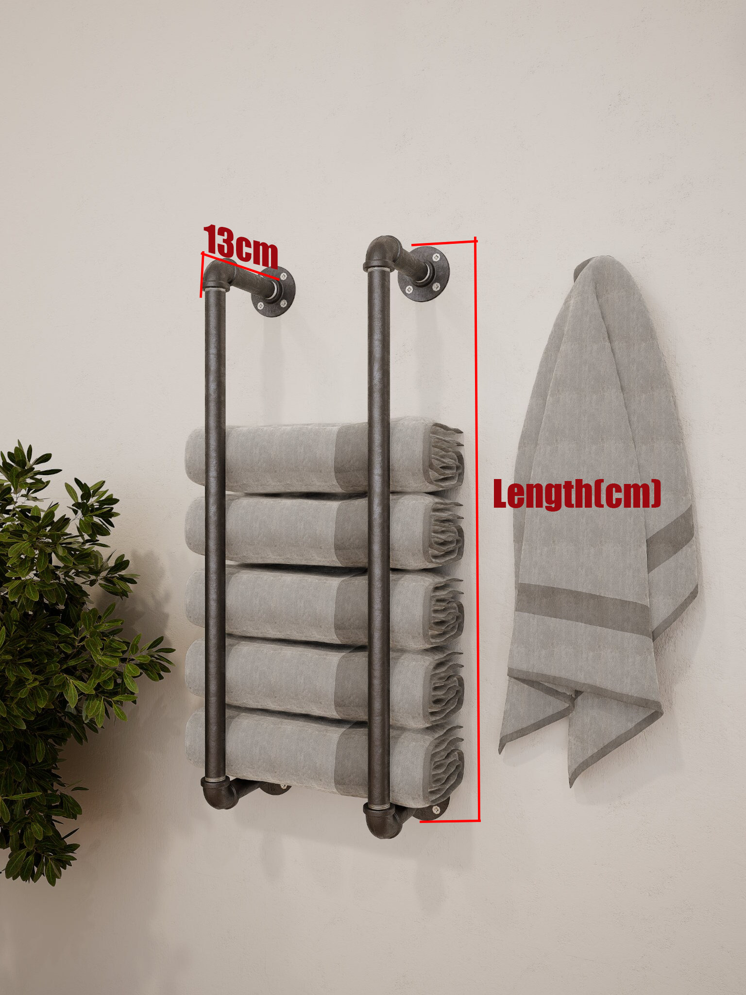 Wall Mounted Towel Holder Rack filled with towels, showcasing its versatile and space-saving design.