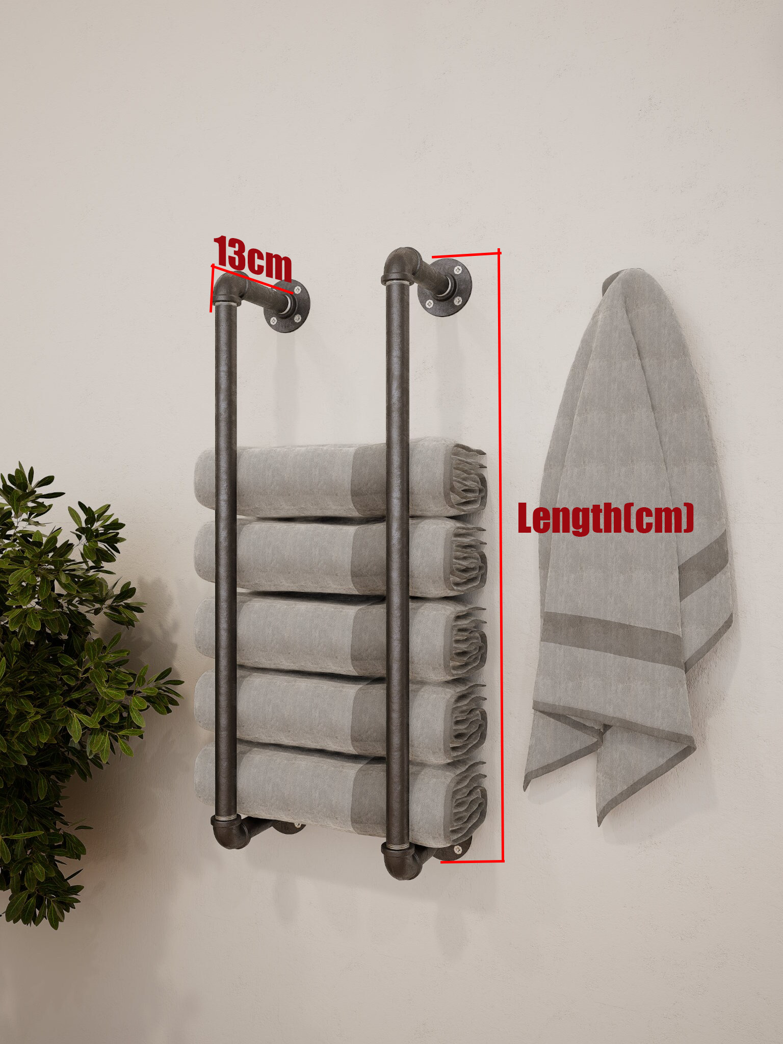 Wall Mounted Towel Holder Rack filled with towels, showcasing its versatile and space-saving design.