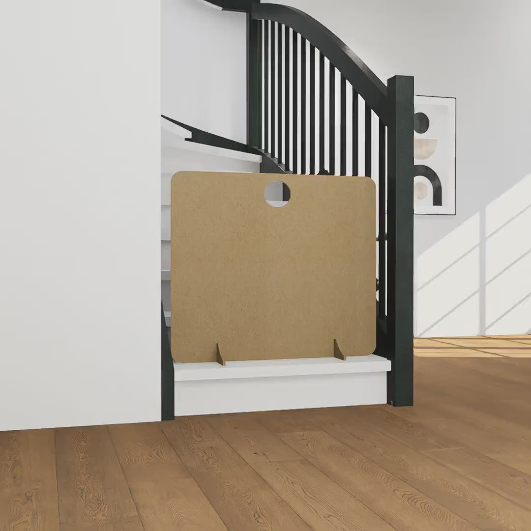 Load video: The Dog Stopper – Freestanding Stair Pet Gate