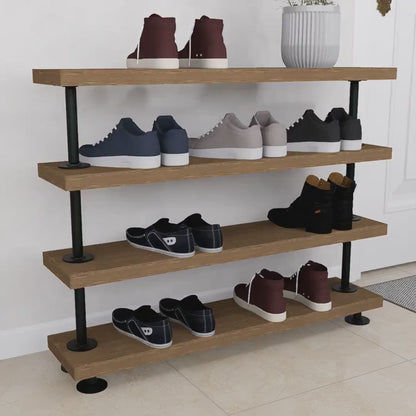 Rustic Tiered Shoe Rack: Wooden Shelves, Industrial Farmhouse Entryway Organizer