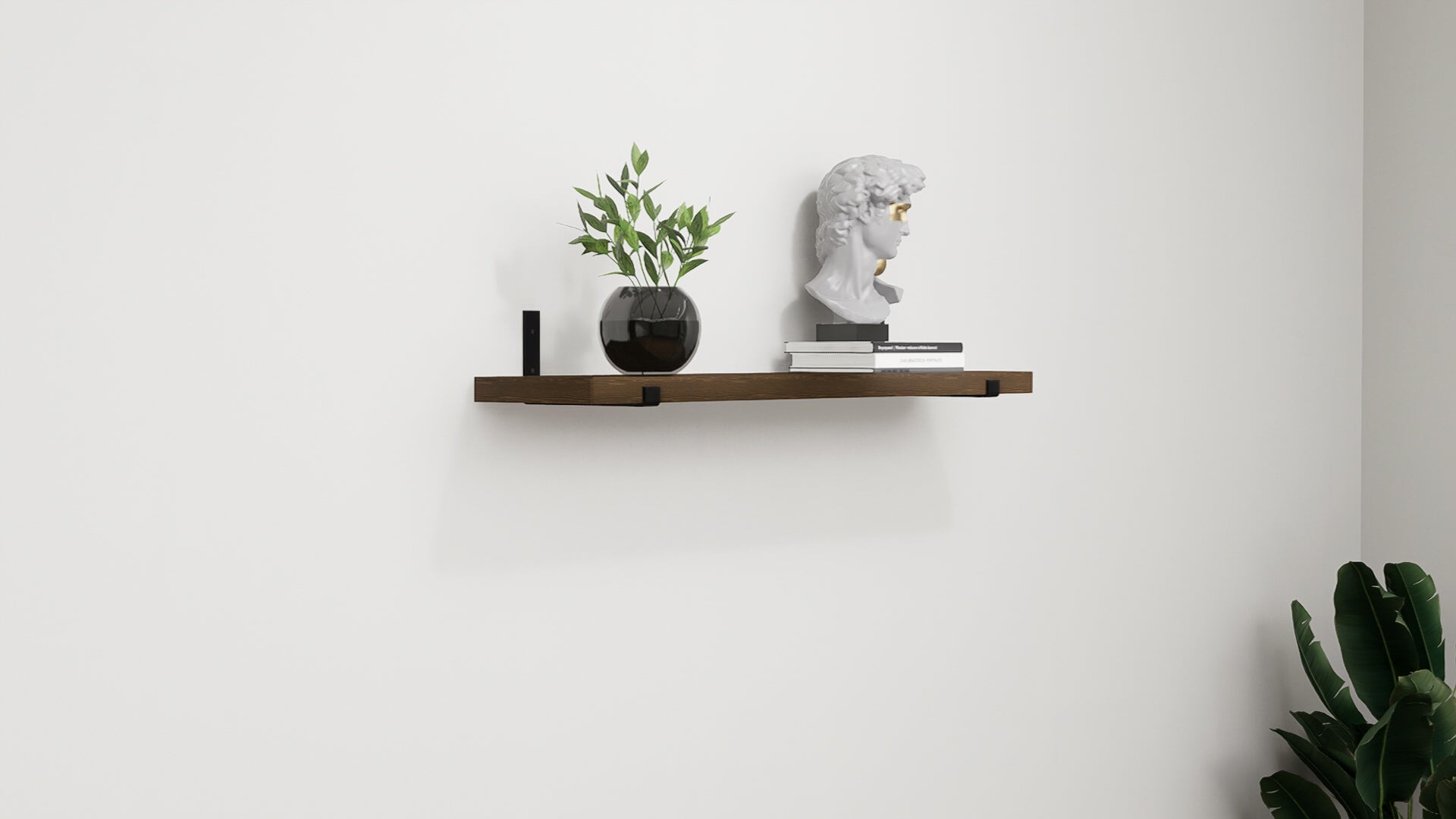 Load video: Wooden Floating Shelf with Industrial Metal Brackets