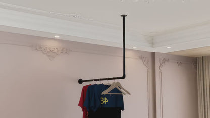 L-Shaped Clothing Rack Wall  Ceiling Mounted Stylish Space-Saving Design