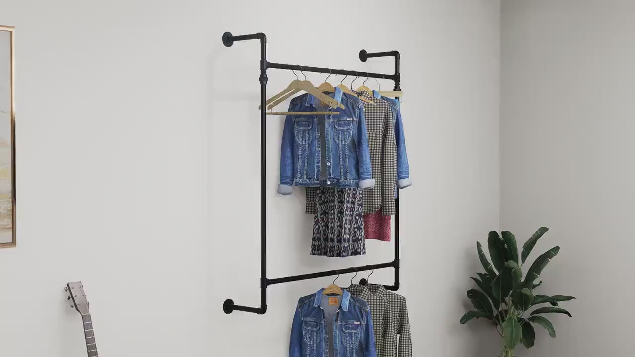 Heavy-Duty Wall-Mounted Clothes Rail - Industrial Pipe Garment Hanging Rack Made To Order