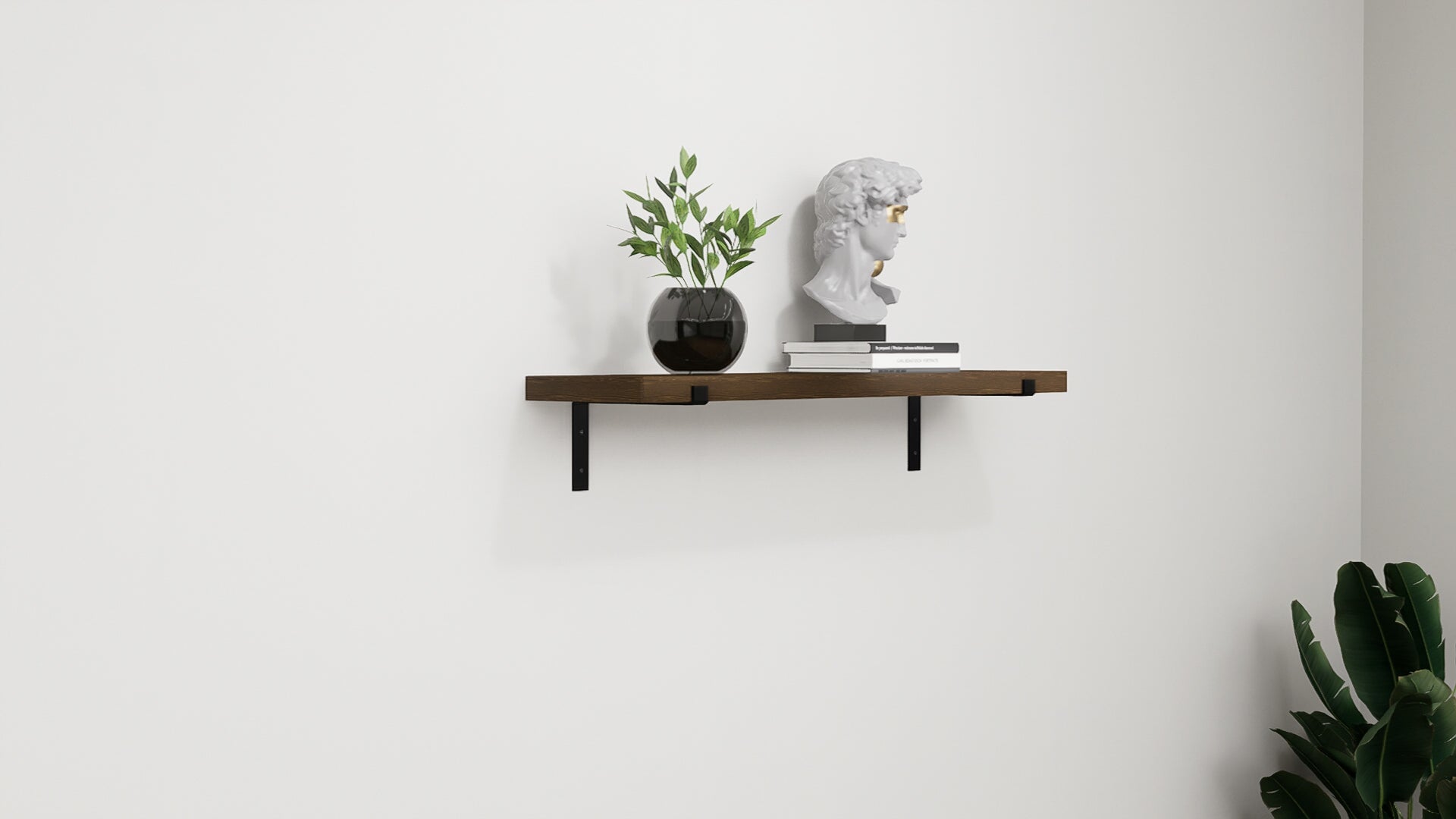Wooden Floating Shelf with Industrial Metal Brackets Up