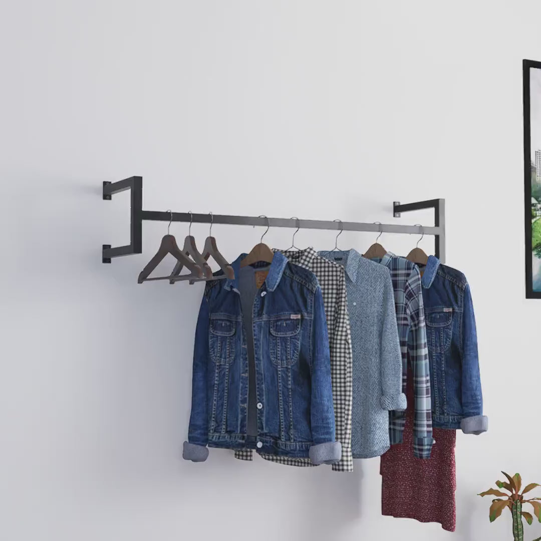 Minimalist Square Clothes Rail | Modern Wall Mounted Garment Rack | Industrial Hanging Rail for Wardrobes, Boutiques, Entryways