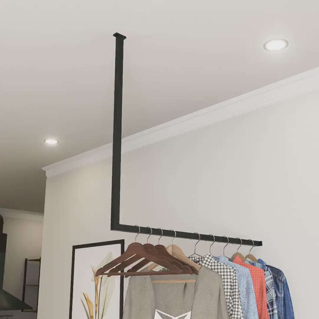 L-Shaped Corner Clothes Rail Wall-Mounted Industrial Hanger Black Steampunk Clothes Rack Organizer