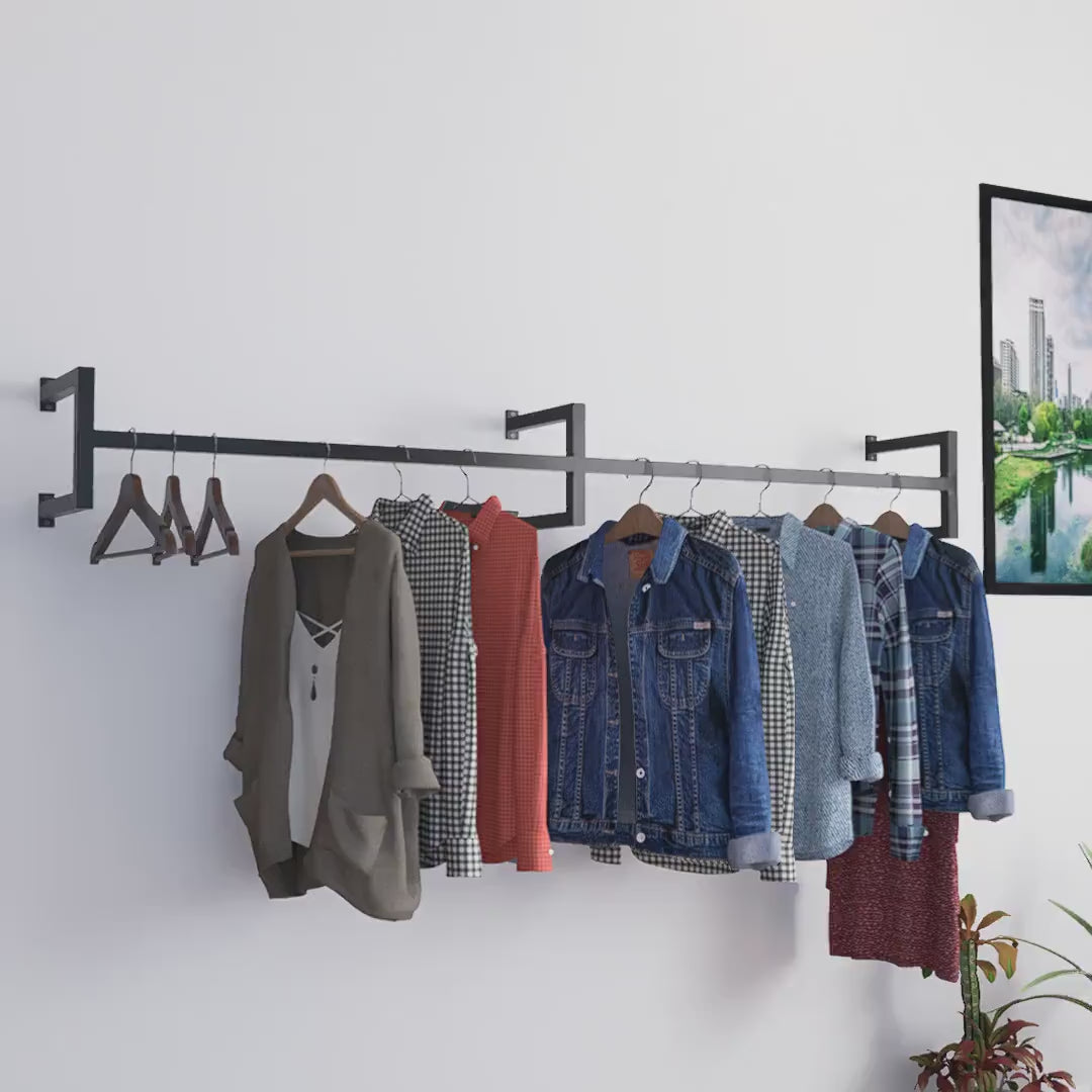 Minimalist Double Clothes Rail | Modern Wall Mounted Double Garment Rack | Industrial Floating Rail for Wardrobes, Entryways, Boutiques