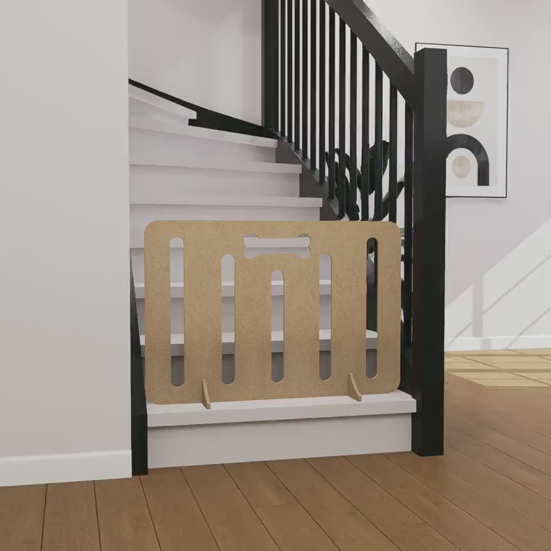 Load video: Dog &amp; Sausage Stopper – Personalised Stair Gate
