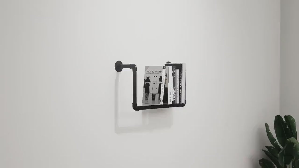 Load video: Wall Mounted Bookshelf - Pipe Design Custom Made