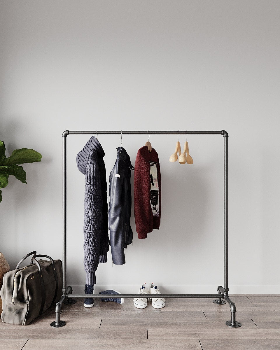 Freestanding Pipe Clothes Rack - Durable & Vintage Clothes Stand ...