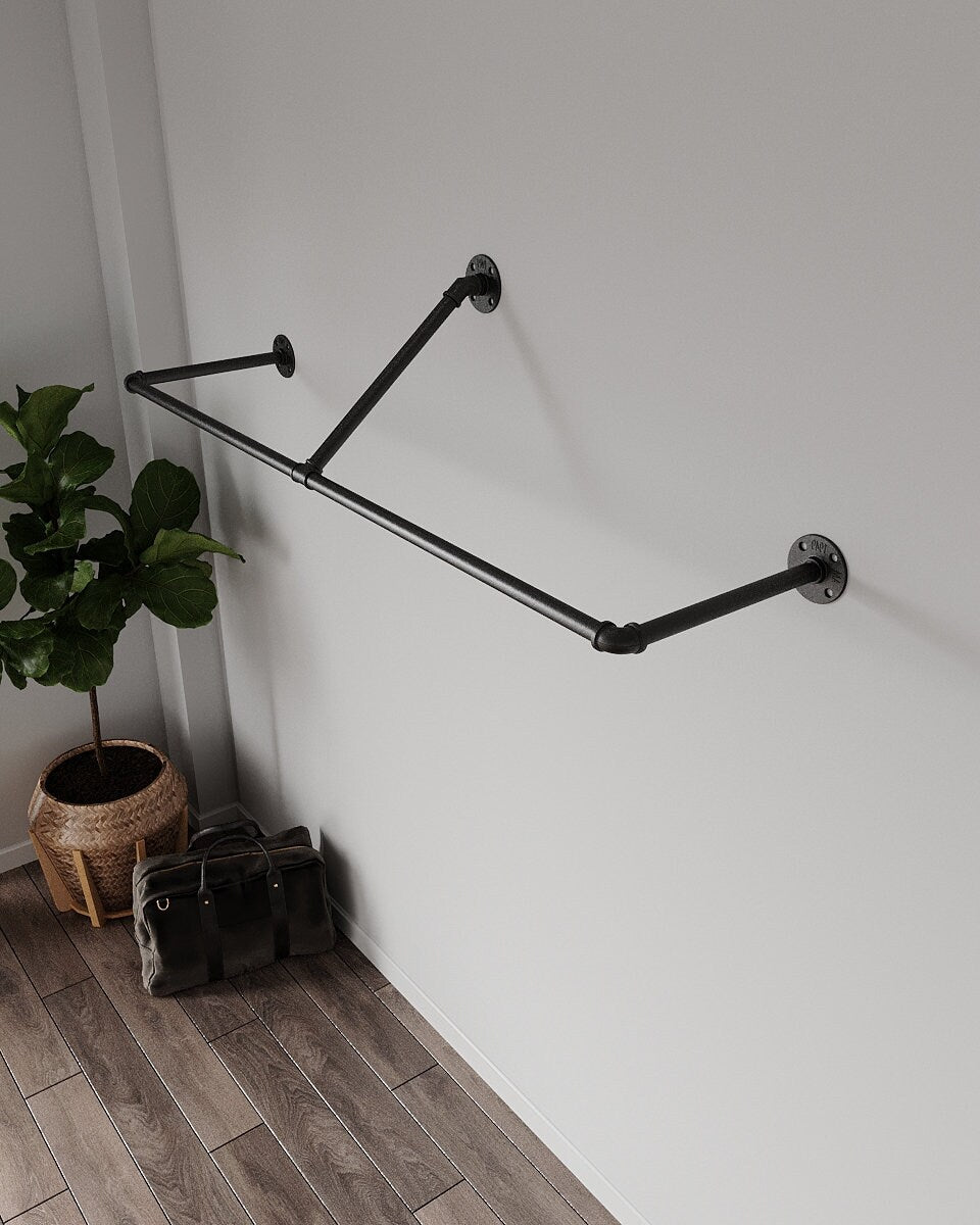 "Industrial Pipe Wall-Mounted Clothing Racks, sturdy and versatile clothes racks suitable for home, retail, or commercial use.