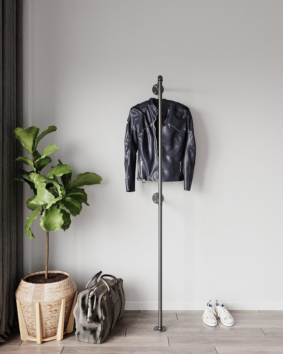 Minimalist Clothes Rail, showcasing its sleek design and versatile pipe racking 