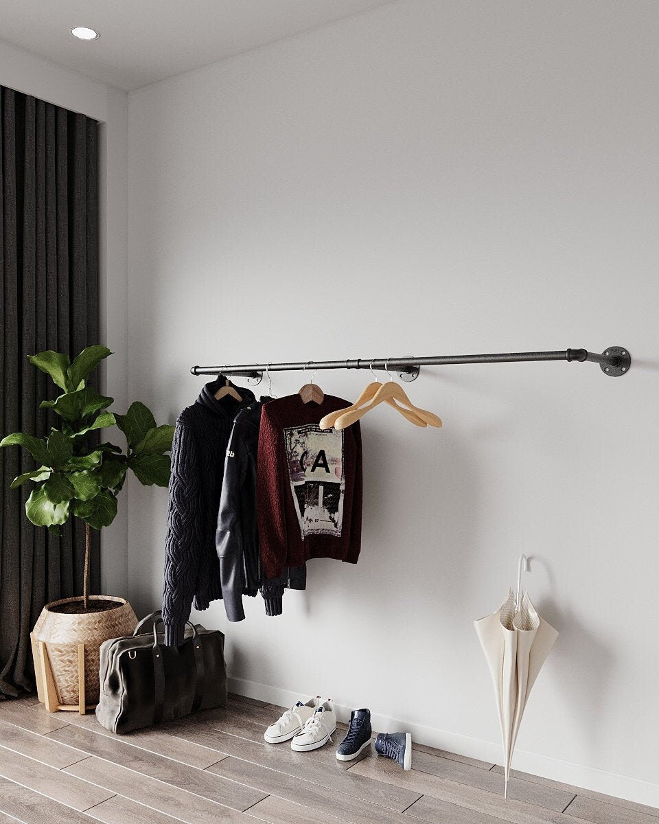 dress rail Clothing Como in black | Width 60cm Create your New York loft style with the KIM II Double wall clothes rack in vintage water pipe look by pamo Contemporary English Clothes Rail -