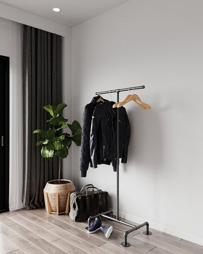 Aris Freestanding Clothes Rack by Industrial Maestro, a customizable and durable clothes rack, coat hanger, clothes racking system, and open wardrobe rack.