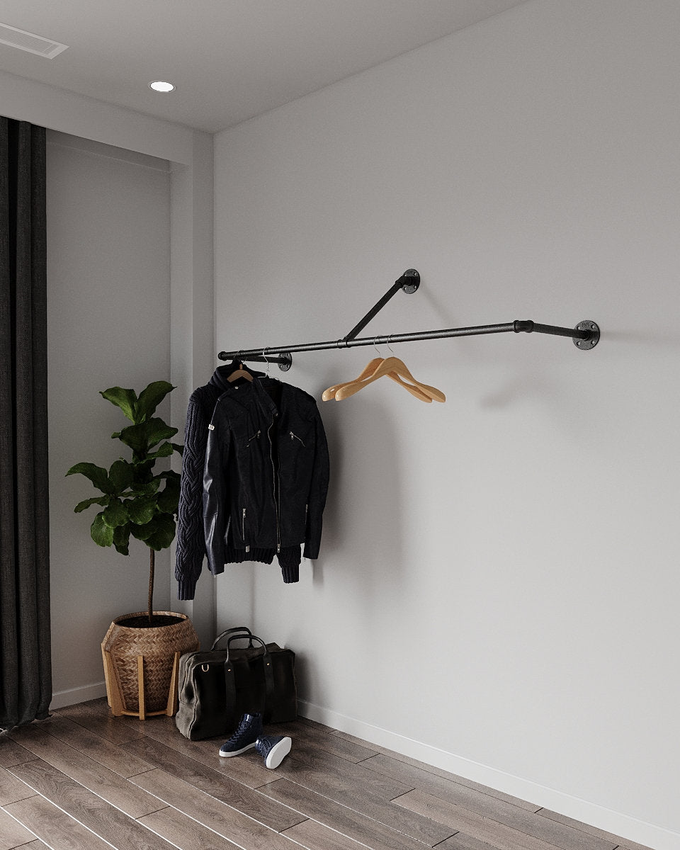 &quot;Industrial Pipe Wall-Mounted Clothing Racks, sturdy and versatile clothes racks suitable for home, retail, or commercial use.
