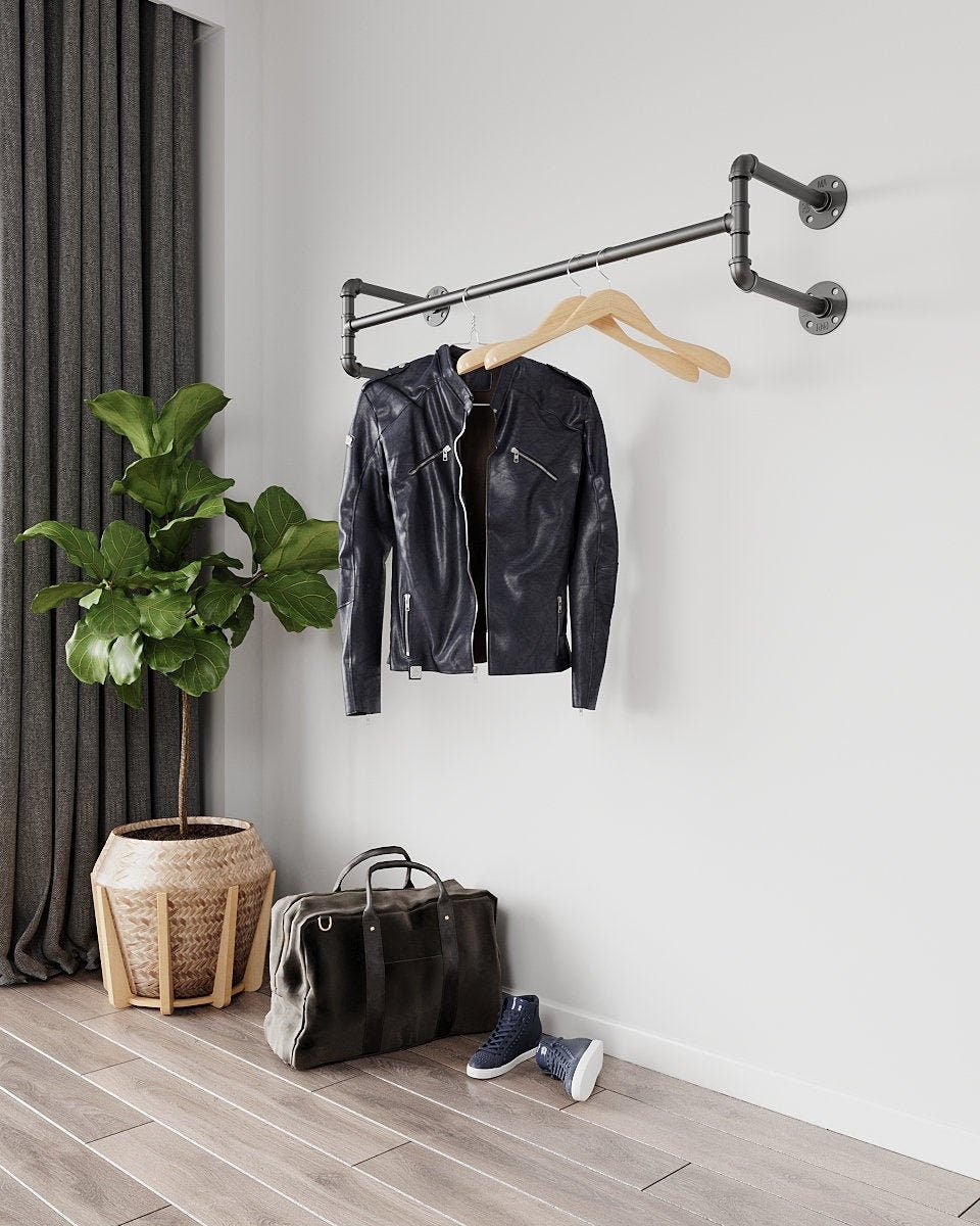 Heavy Duty Clothes Rail Industrial Pipe Wall Mounted Clothing Racks by Adro, a custom-made clothes hanger rack