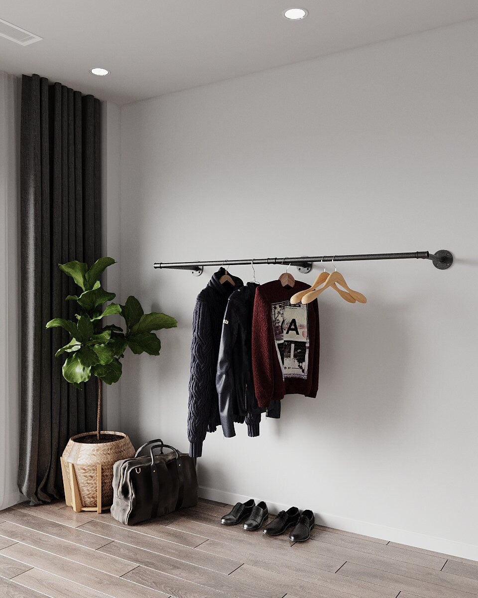 Moijpo Wall-Mounted Clothing Rack, showcasing its design and capacity to hold many pieces of clothing racking
