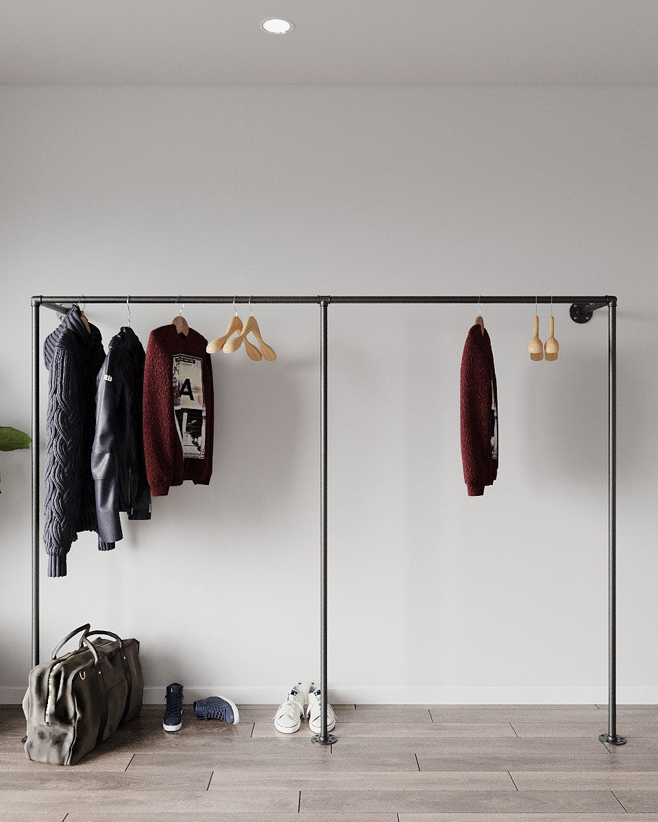 Walk-In Wardrobe System Pipe Clothes Rack, a sturdy iron solution for racking long dresses and bridal clothes, suitable for various styles and spaces.