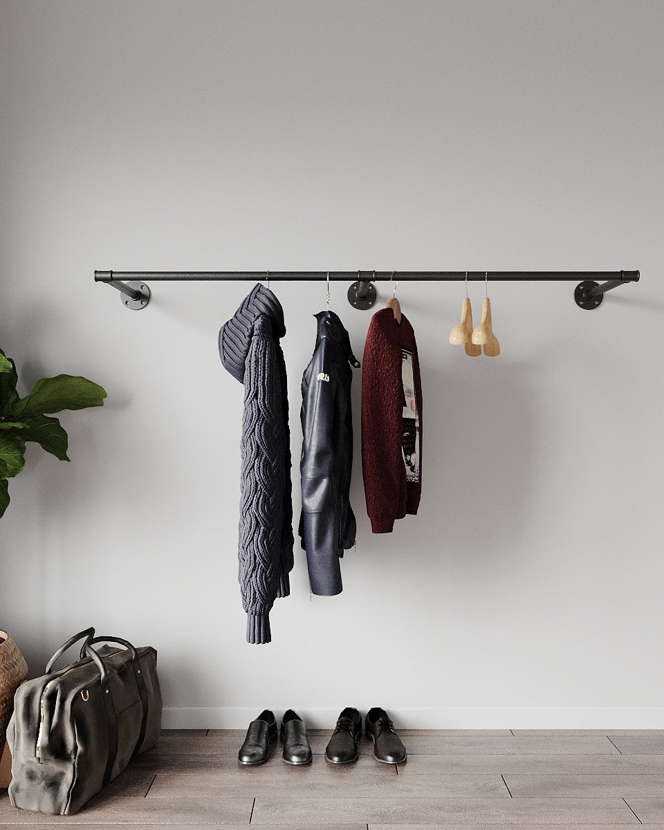 Moijpo Wall-Mounted Clothing Rack, showcasing its design and capacity to hold many pieces of clothing racking