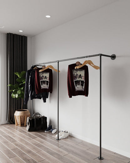 Walk-In Wardrobe System Pipe Clothes Rack, a sturdy iron solution for racking long dresses and bridal clothes, suitable for various styles and spaces.
