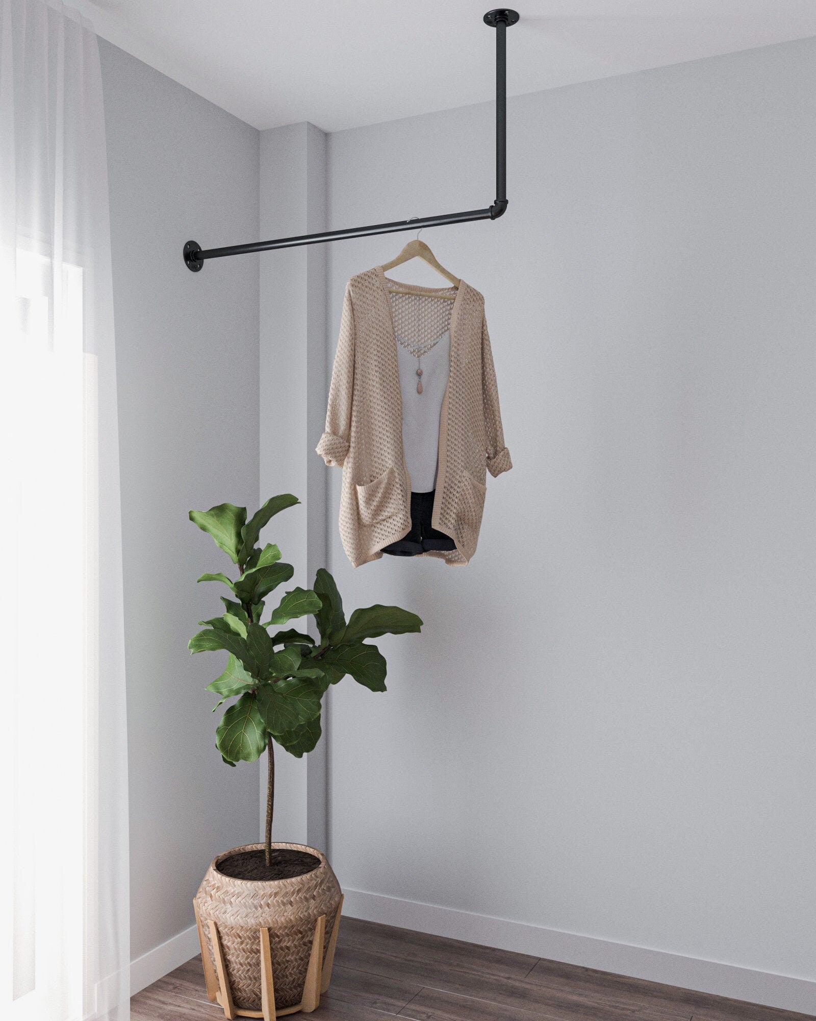 Tufgav L-shaped clothes rack industrial pipe