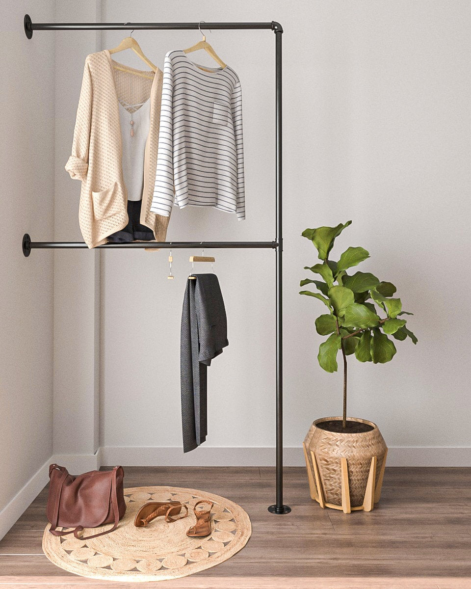 Chiko Wall Mounted Clothes Rack Maximize Space, a versatile and detachable storage solution for garments and accessories, suitable for wall or floor mounting.