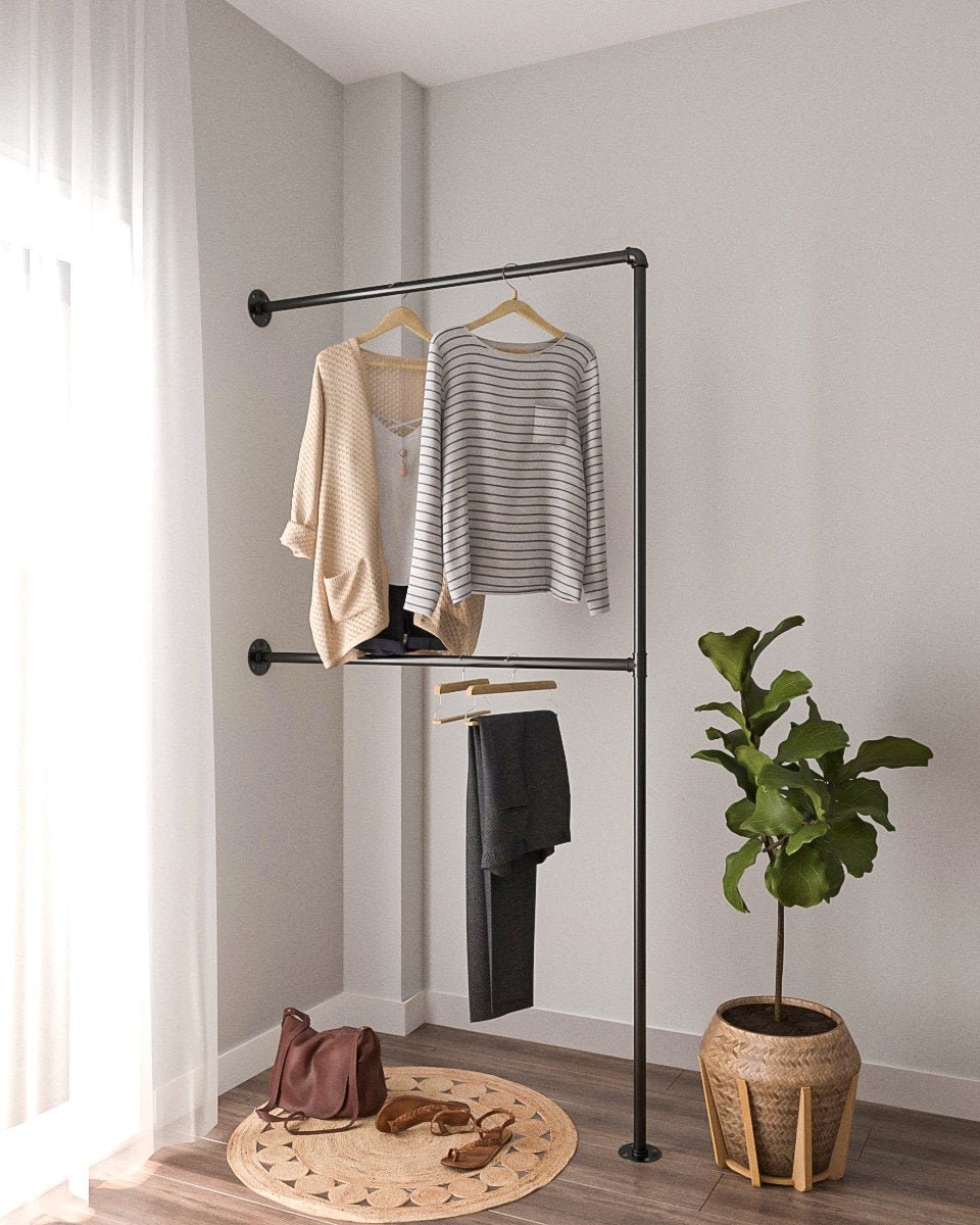 Chiko Wall Mounted Clothes Rack Maximize Space, a versatile and detachable storage solution for garments and accessories, suitable for wall or floor mounting.