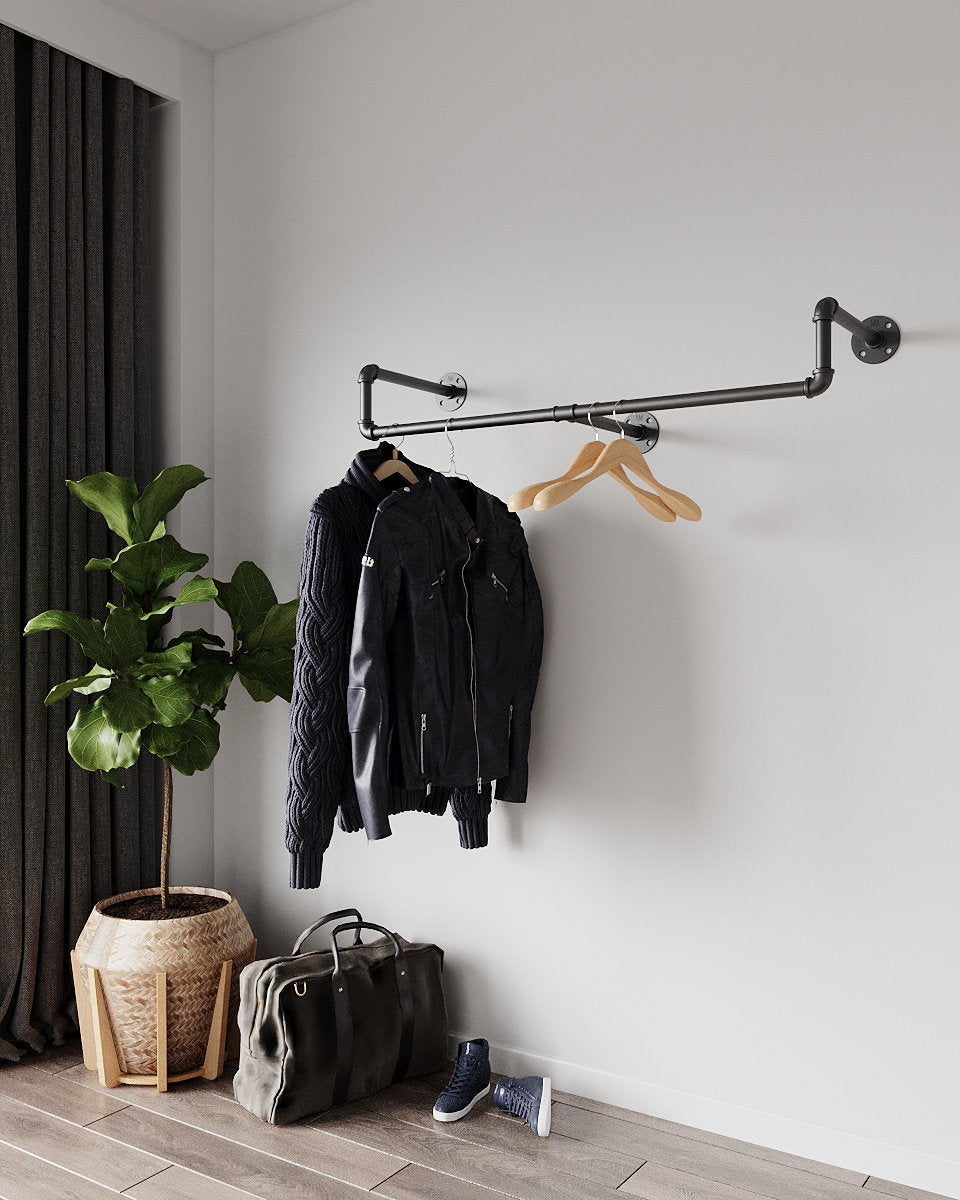 Vintage Clothes Rail, wall-mounted with pipe design 