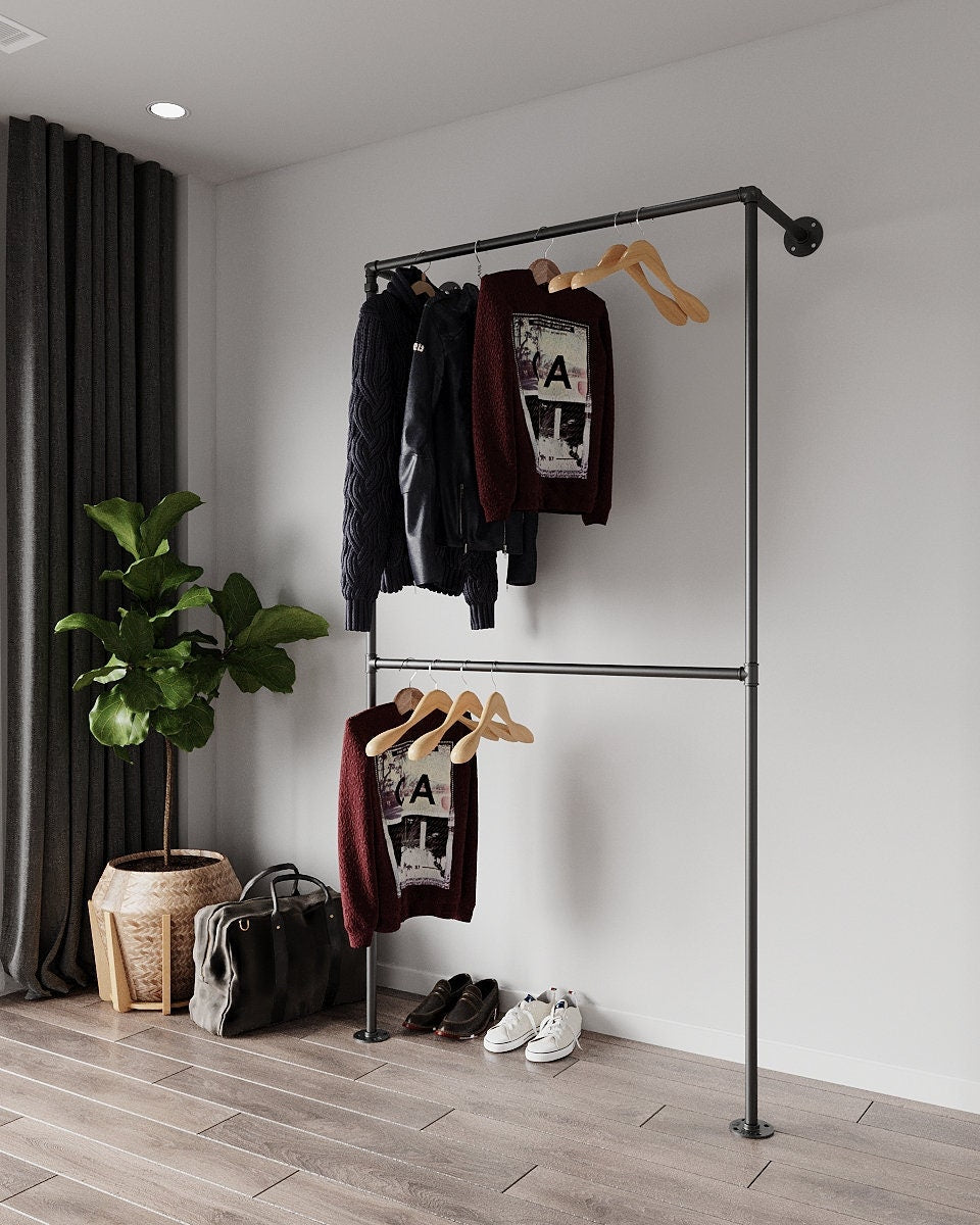 Eenux Clothes Rail, a versatile two-level pipe clothes rack, suitable for walk-in wardrobe clothes racking in home or office settings