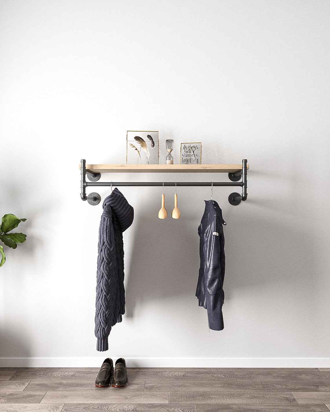 Leor Industrial Pipe Wall Mounted Clothing Rack: Sturdy Open Wardrobe
