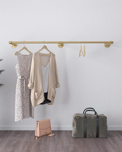 Arvuy Golden Wall Mounted Clothes Rack - Elegant for Home or Retail Display