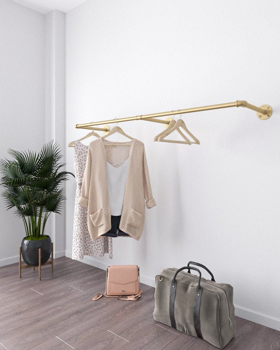 Arvuy Golden Wall Mounted Clothes Rack Elegant for Home or