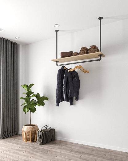 eiling-mounted clothes rack in industrial vintage design, perfect for organizing garments and accessories.