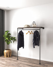 Vintage Clothes Rail, wall-mounted with a pipe clothes rail and wooden shelves, displaying its classic and functional design.