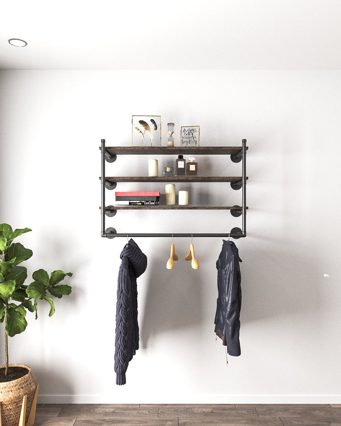 Emdo Versatile Wall Mounted Clothes Rail with Shelves