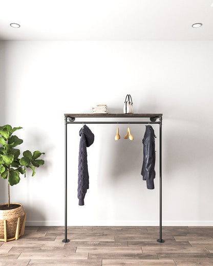 Vintage Clothes Rail, wall-mounted with a pipe clothes rail and wooden shelves, displaying its classic and functional design.