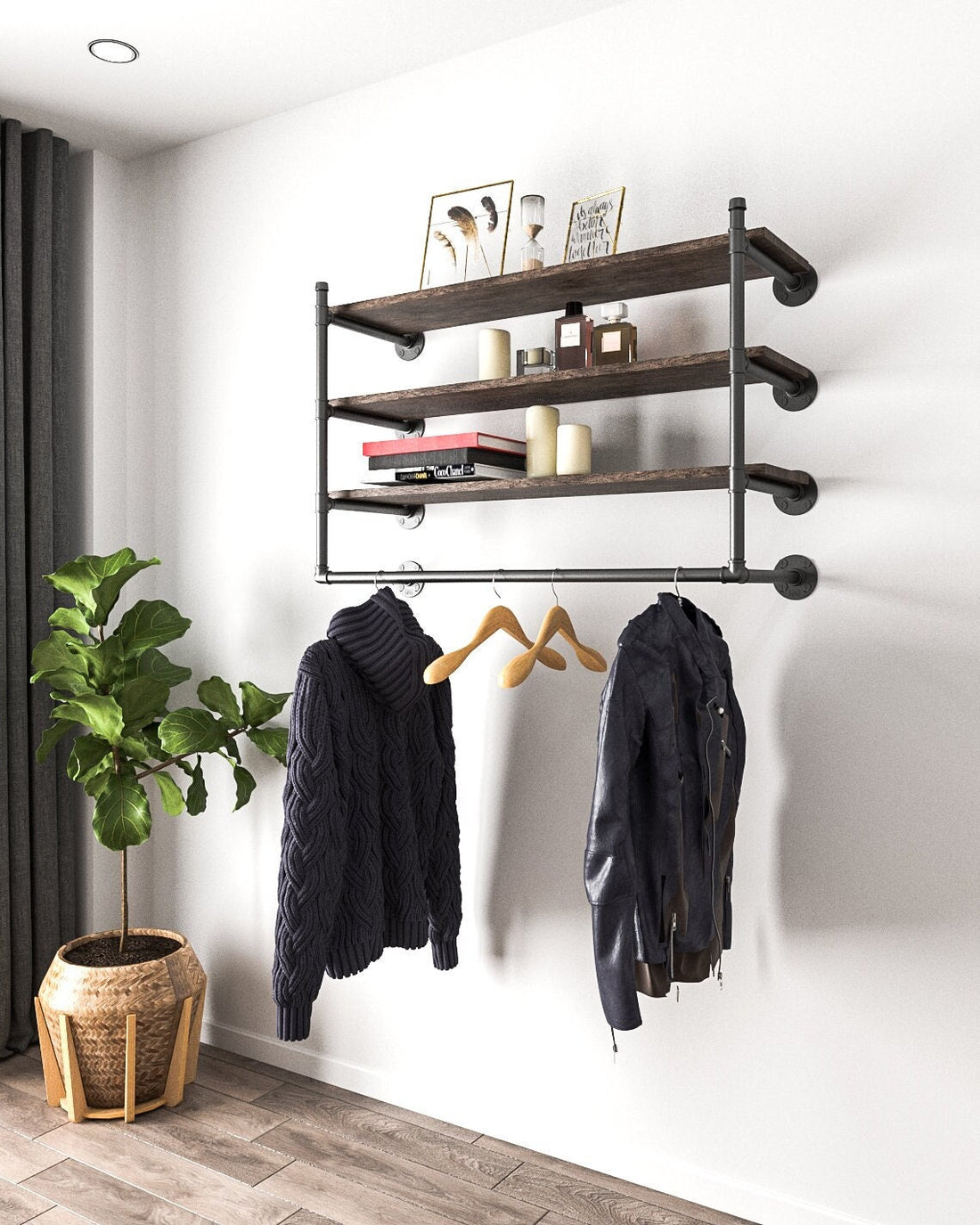 Emdo Versatile Wall Mounted Clothes Rail with Shelves