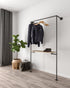 Maacah Pipe Clothes Rail Wall Mounted System, showcasing its sleek design and versatility for clothing and shoe storage.