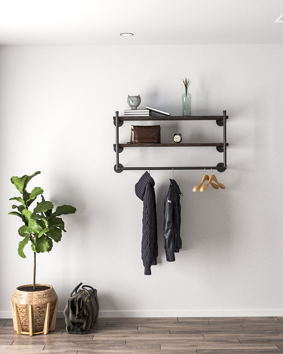 Fua Wall Mounted Clothes Rail with Shelves