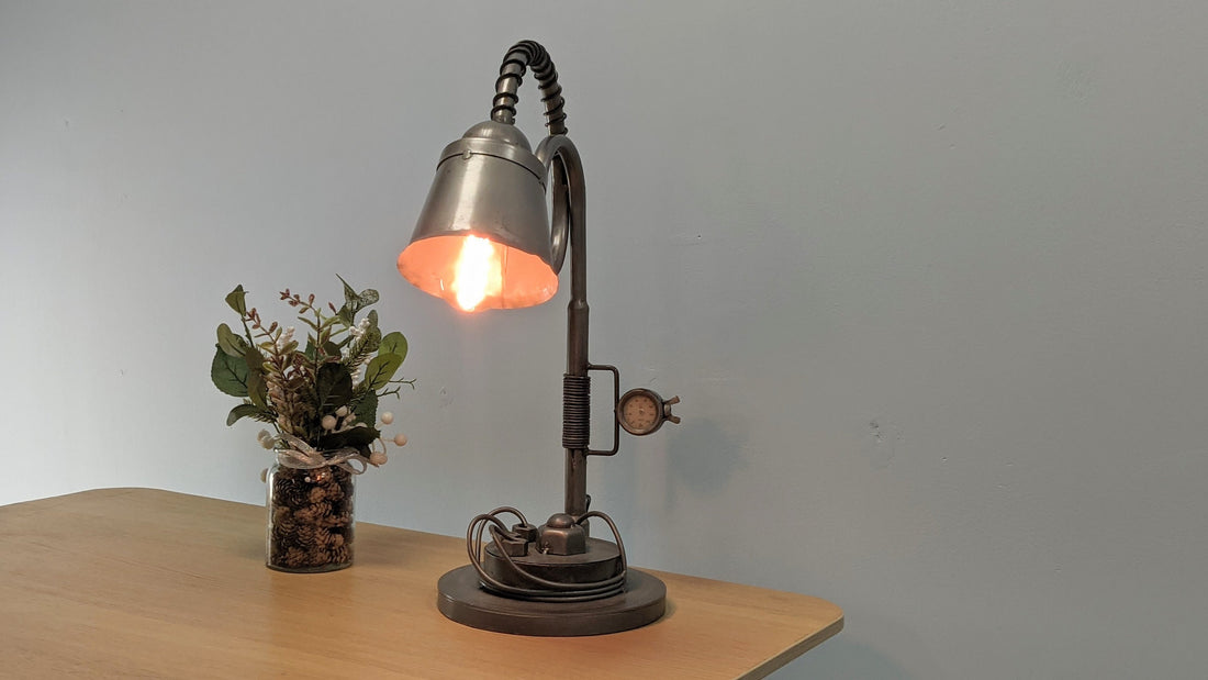 Stylish Side Table Lamp with industrial light design, perfect for enhancing room ambiance.
