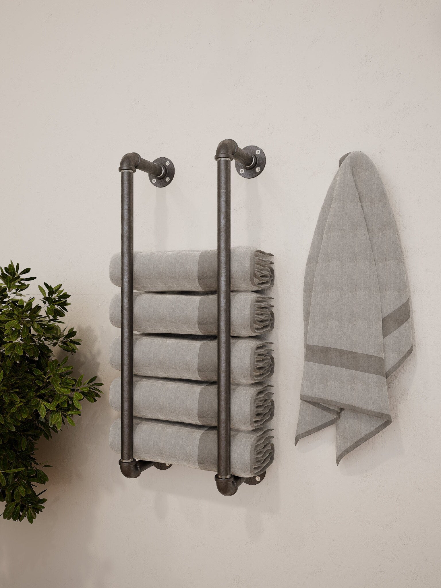Wall Mounted Towel Holder Rack filled with towels, showcasing its versatile and space-saving design.