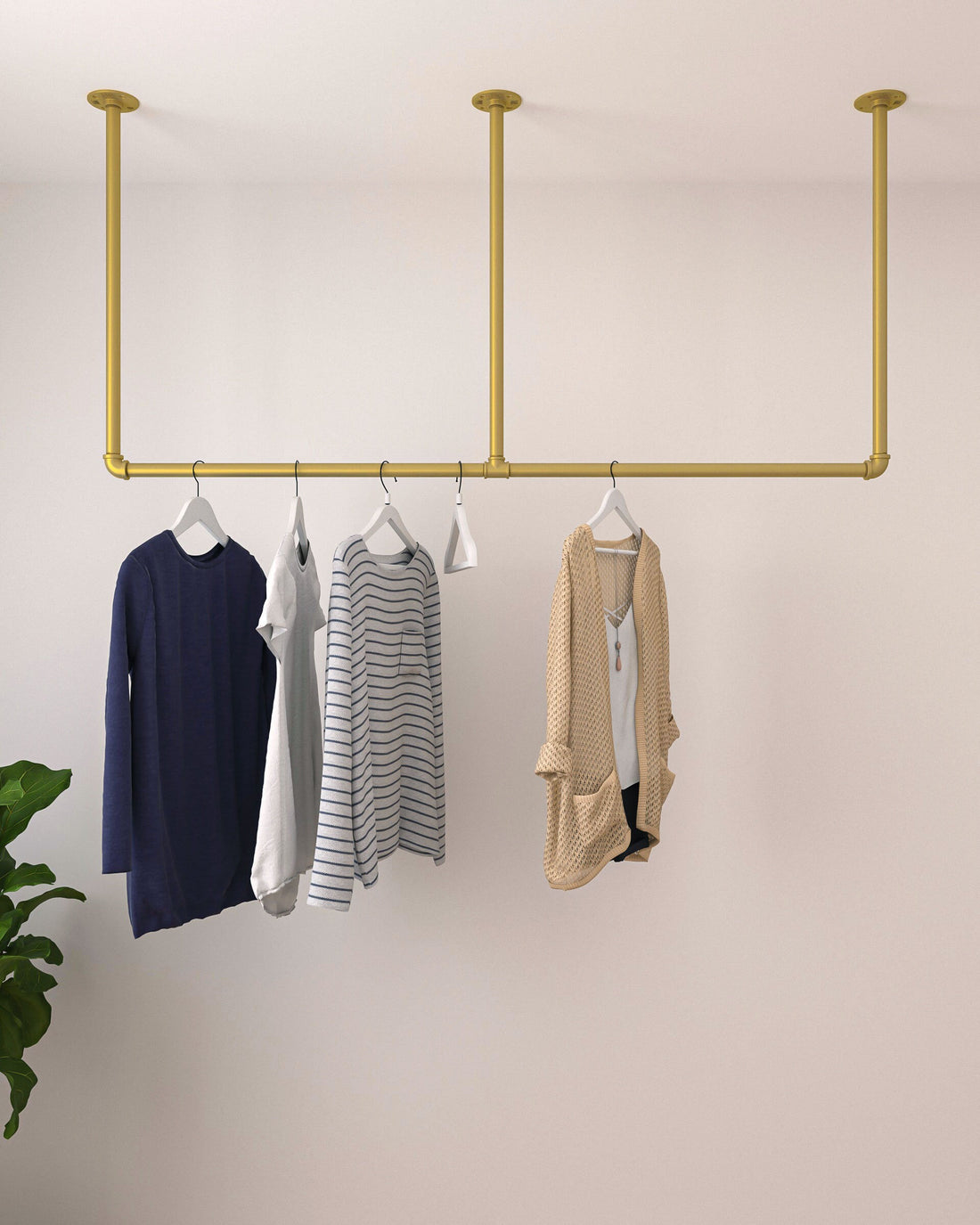 Bem Heavy Duty Minimalistic Clothes Rack, a ceiling-mounted shop display garment rail, suitable for various retail settings.