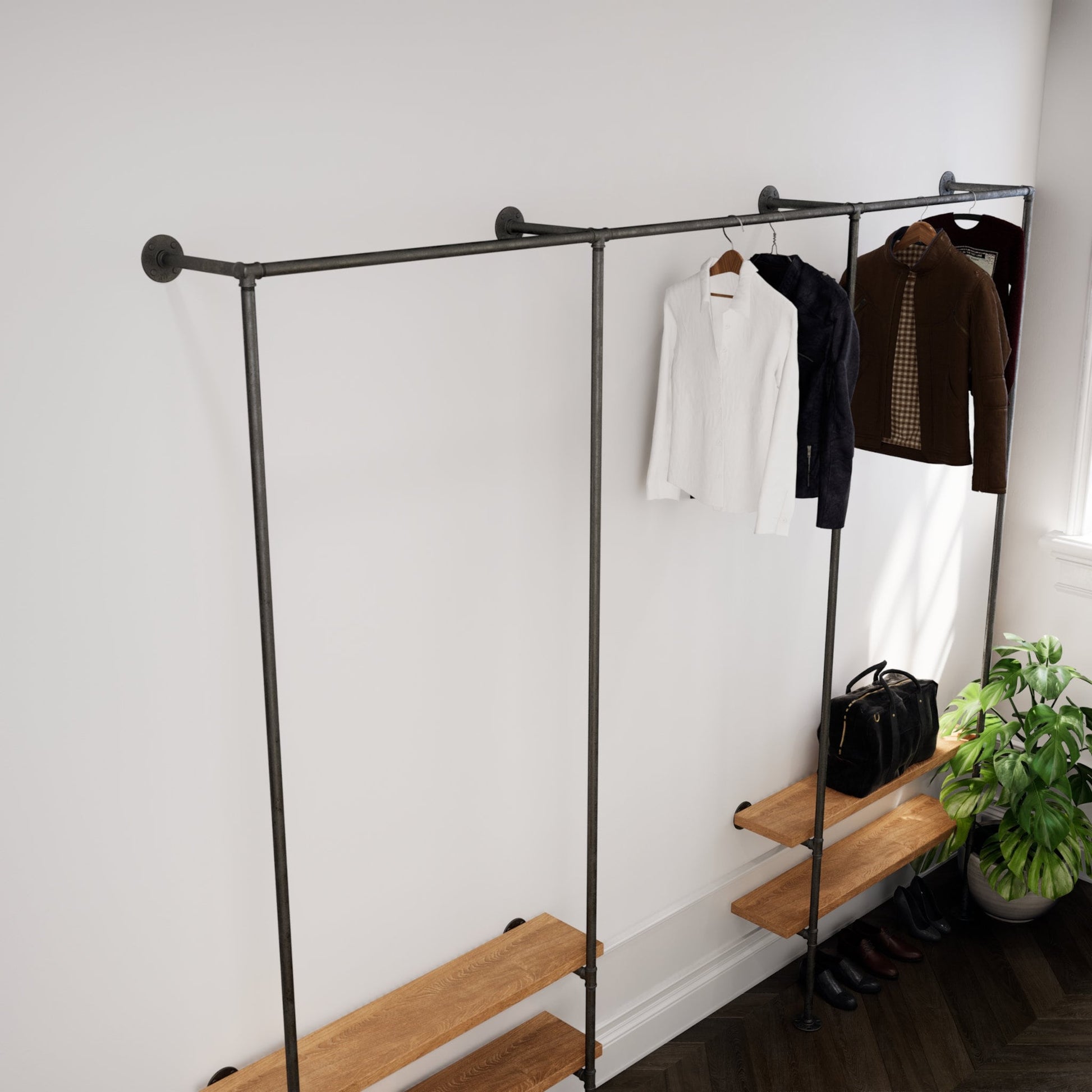 A versatile Walk-In Open Wardrobe System with clothes rack and hanging rail, highlighting its open closet design.